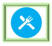 Blue circle with knife and fork surrounded by green box